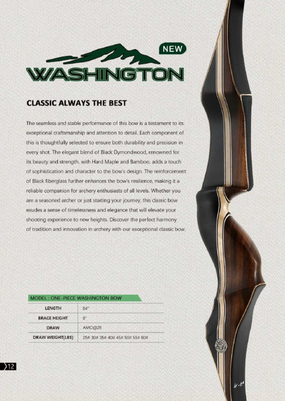 One-Piece-Recurvebogen WASHINGTON von OLD MOUNTAIN ARCHERY