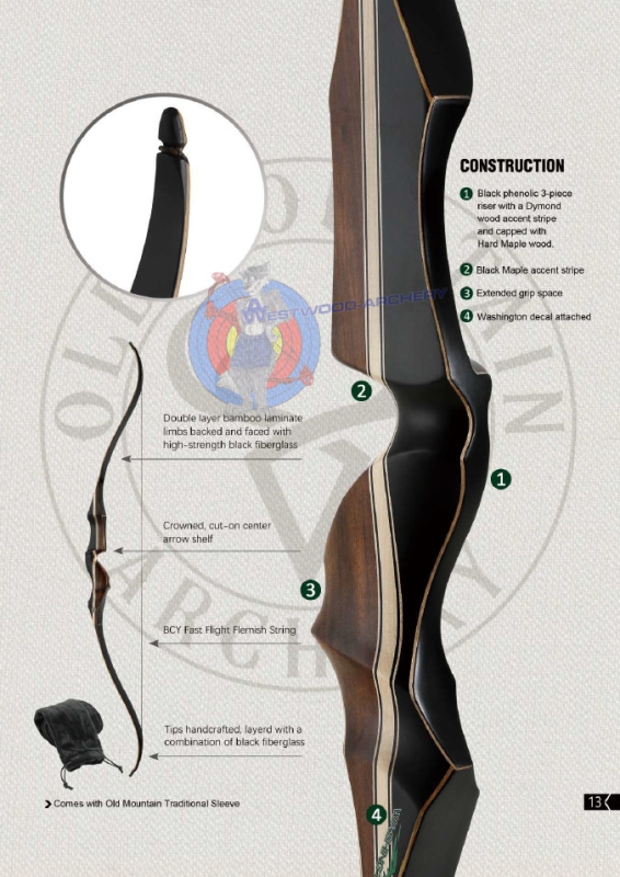 One-Piece-Recurvebogen WASHINGTON von OLD MOUNTAIN ARCHERY